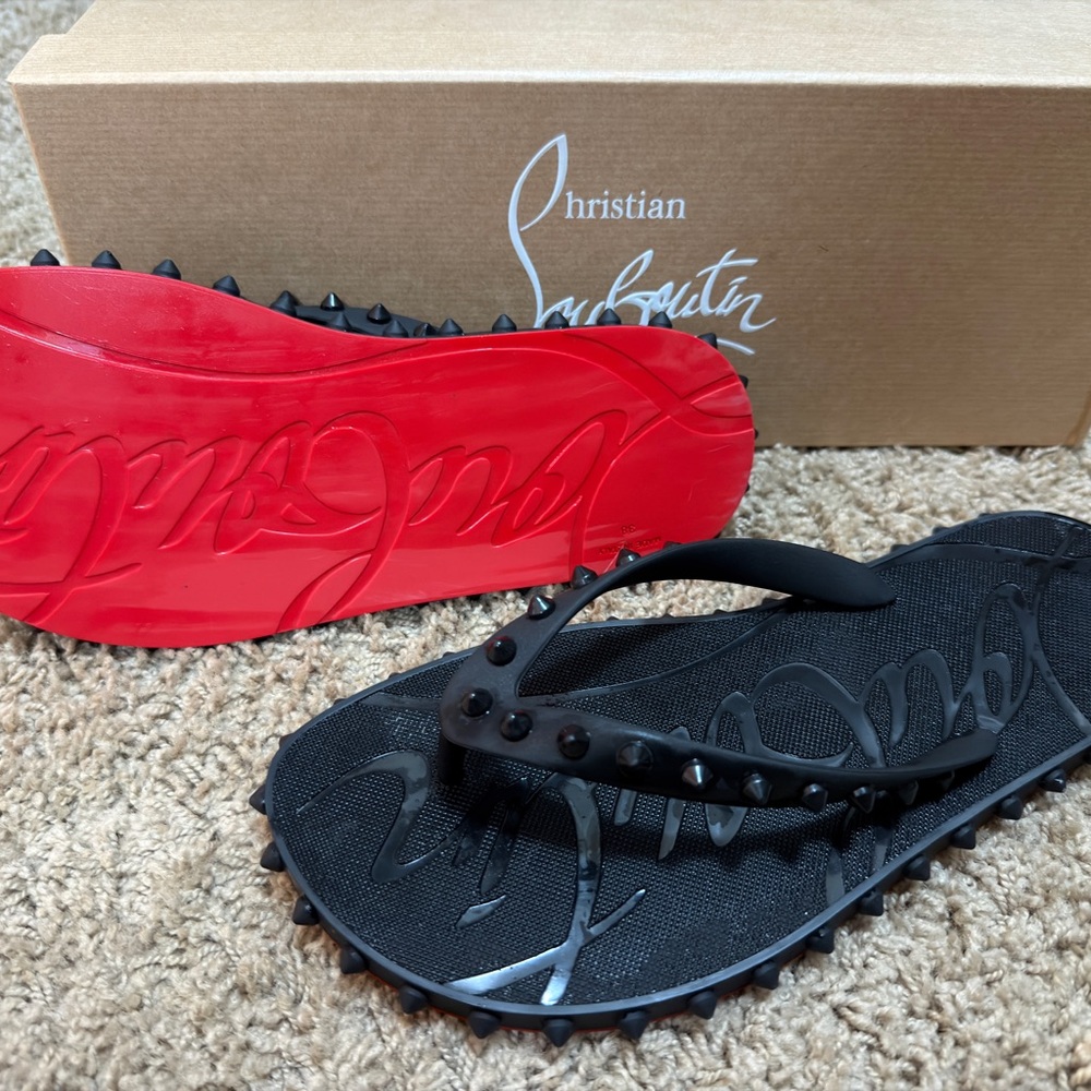 Christian Louboutin Black Flip Flops with Red Sole